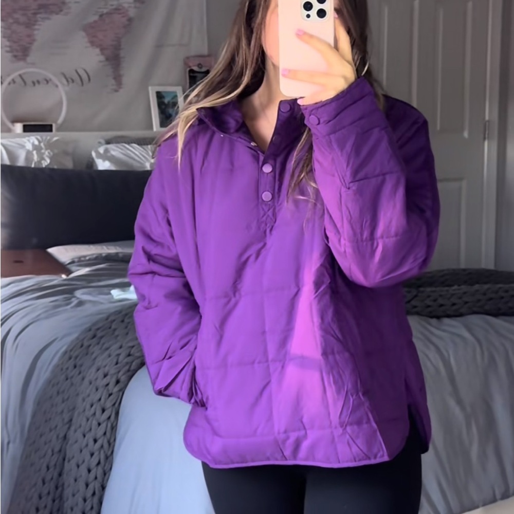 Quilted half button puffer jacket